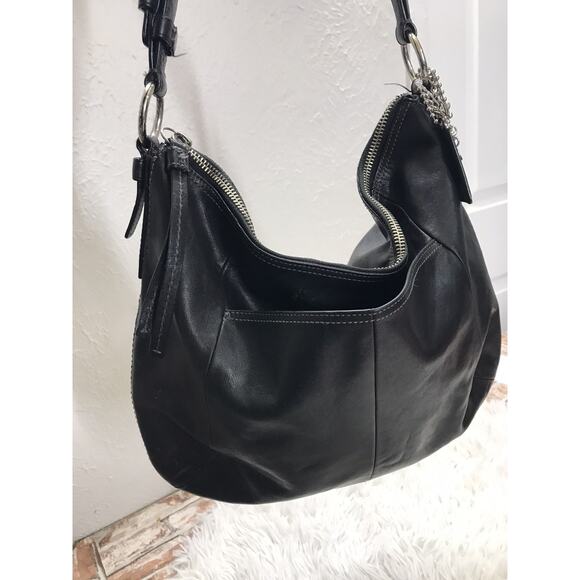 Vintage Authentic Black Classic leather Coach Soho Hippi One Shoulder bag Lg Sz - Picture 9 of 14